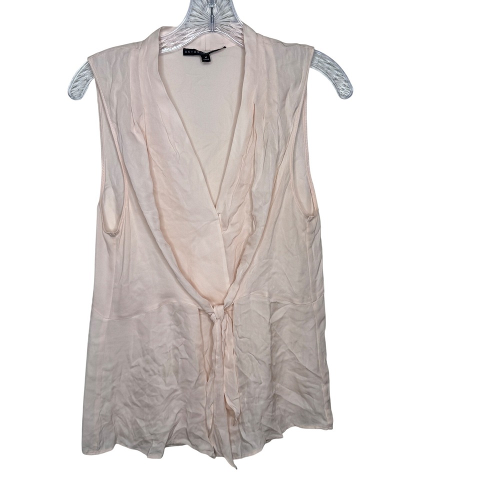 Antonio Melani Womens Pale Pink 100% Silk Sleeveless Front Tie Blouse Size‎ M